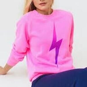 Aviator Nation Bolt Sweatshirt Neon Pink Purple Crewneck Lightning Small S